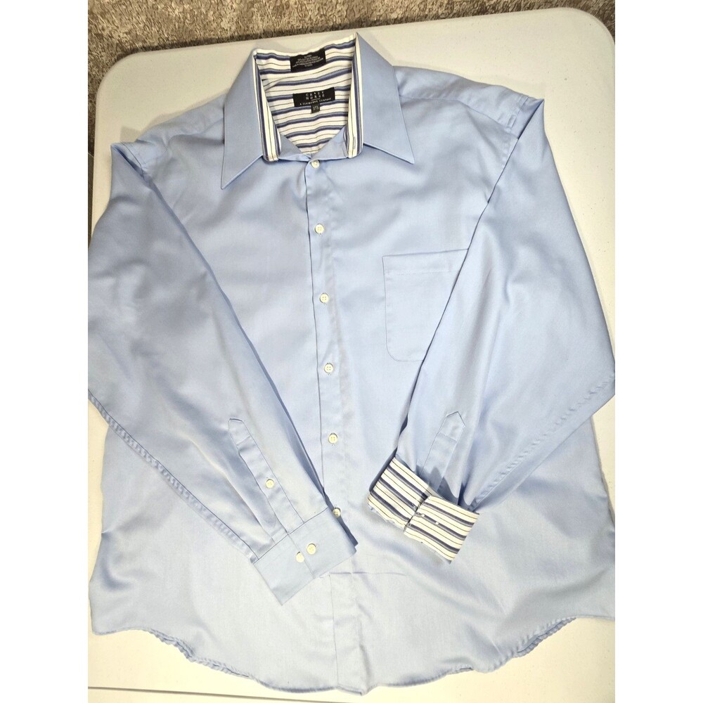 Crazy Horse Men's  Lt Blue Sateen Dress Shirt Solid Long Sleeve 17.5 36/37